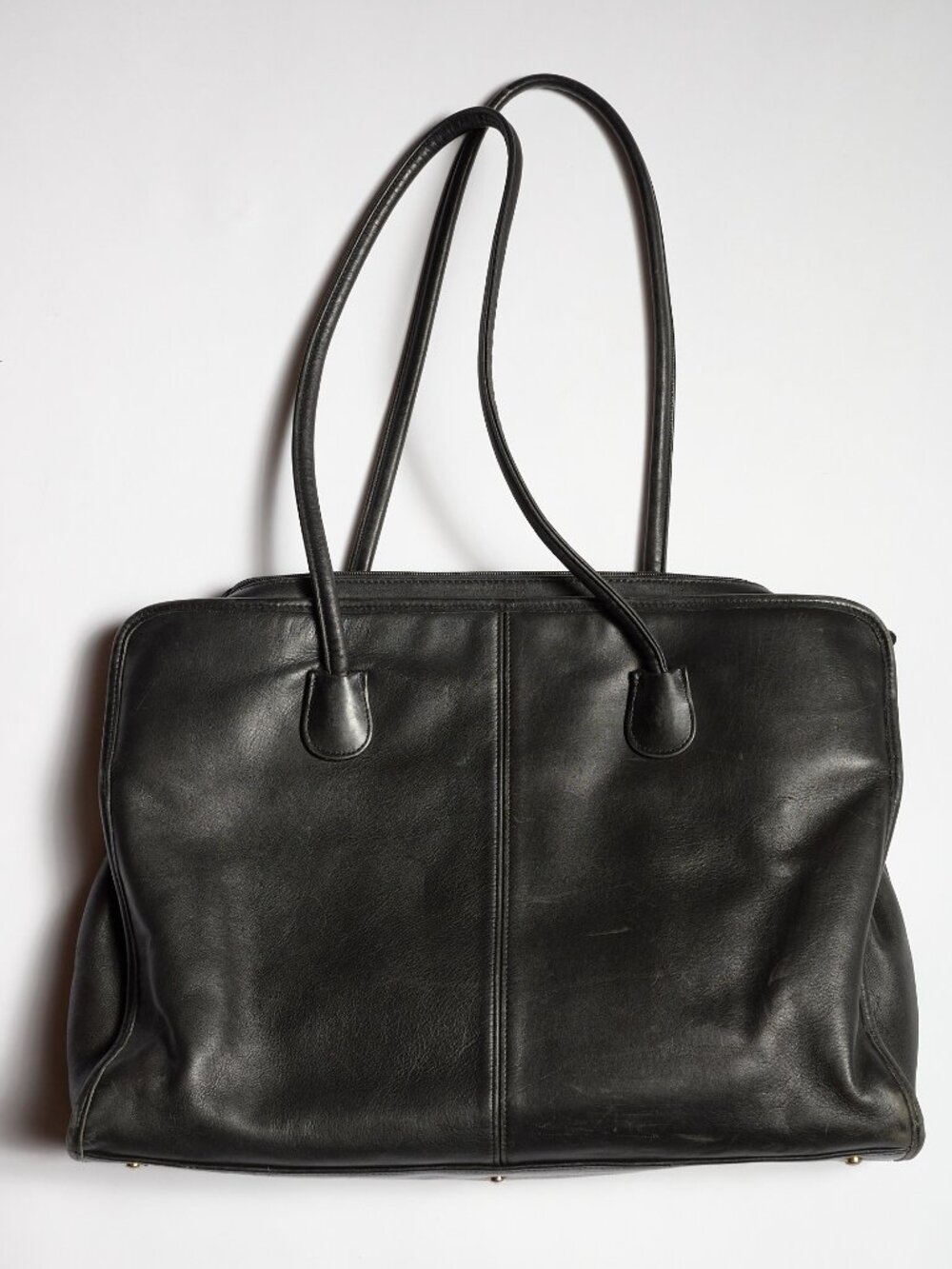 Vintage COACH Black Leather Zip-Top Briefcase Tote Bag 7307